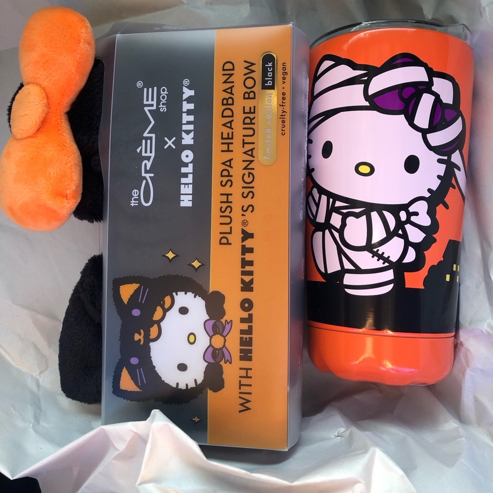 NWT HELLO KITTY Halloween Orange Tumbler & Headband Bundle